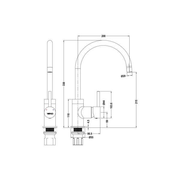 Courbe Curved Spout Kitchen Tap - Brushed Steel